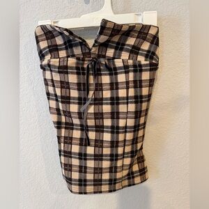 SHEIN Plaid Brown and Cream Strapless Top